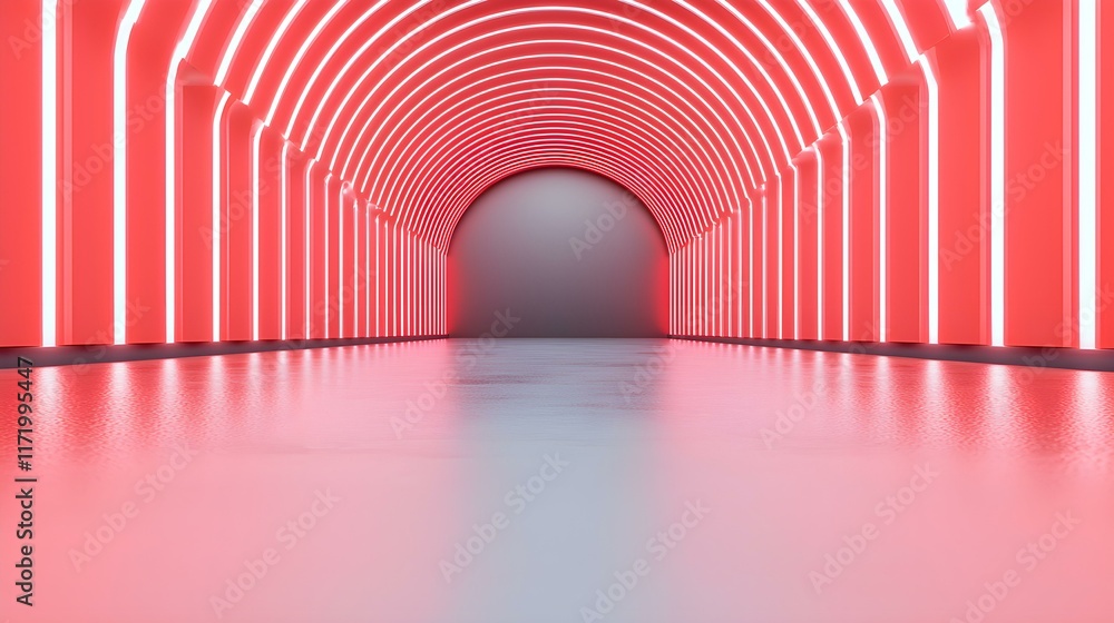 Poster futuristic abstract tunnel with red neon lights creating a dramatic atmosphere and modern aesthetic 