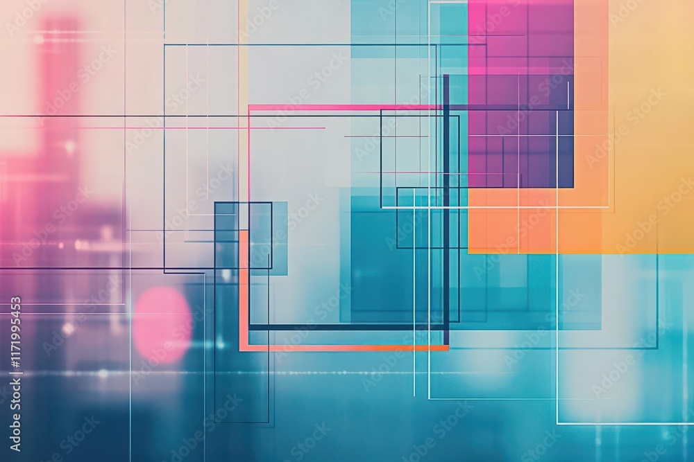 Poster abstract set representation with geometric lines close up vibrant colors double exposure silhouette 