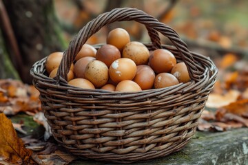 Close-up of a basket filled with fresh eggs