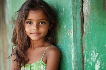 Fototapeta premium Close-up portrait of a smiling young girl with a vibrant background