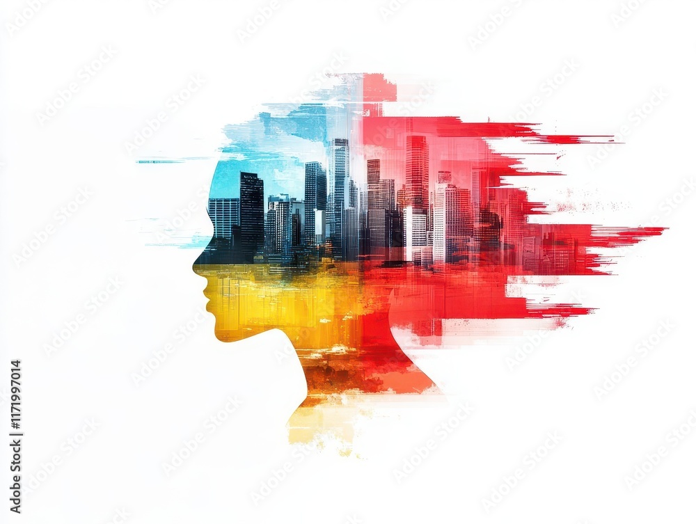 Poster artistic set creation with bold graphic lines copy space sharp contrasts double exposure silhouette 