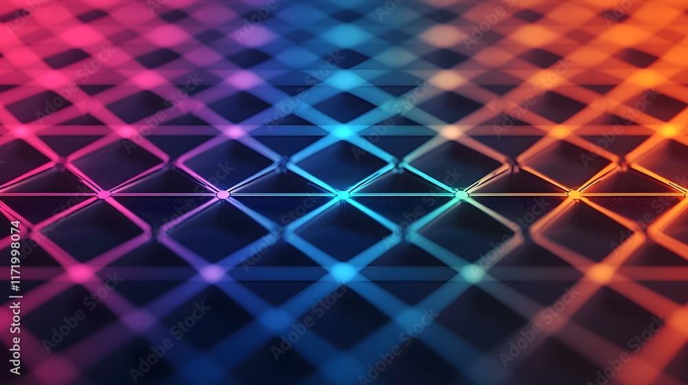 Poster colorful geometric pattern with dynamic shapes and vibrant lights creating a mesmerizing interplay o