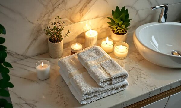 Spa-like Bathroom Ambiance: Soft Towels, Candles, and Plants