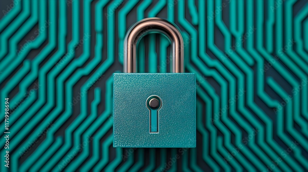 Aufkleber modern digital lock on abstract circuit background representing cybersecurity, data protection, and 