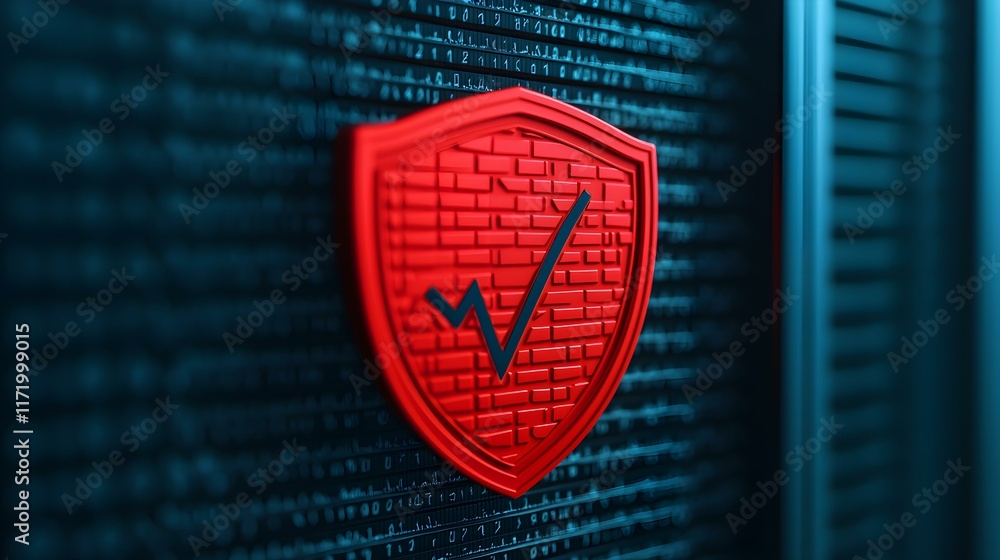 Aufkleber red shield symbol with check mark on digital background representing data security, protection, risk