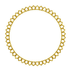Golden star loops or crosses arranged in a circle. Luxury frame with empty circle in the center. PNG file. 3D Illustration.