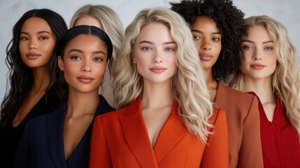 Obraz premium A striking image capturing a diverse group of stunning women of different ethnicities, showcasing their natural beauty and flawless, radiant skin