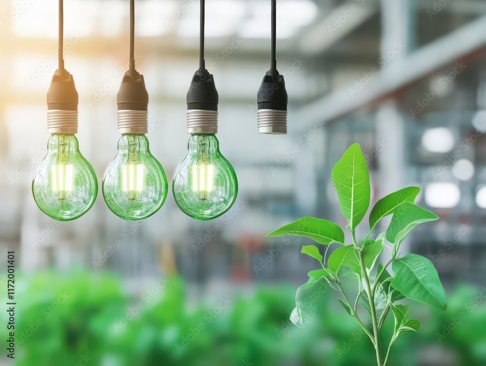 Aufkleber charming indoor garden with warm light bulbs glowing softly from lush green plants creating a cozy a