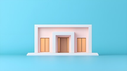 Modern Minimalist Architecture with Clean Lines and Soft Color Palettes on a Bright Blue Background