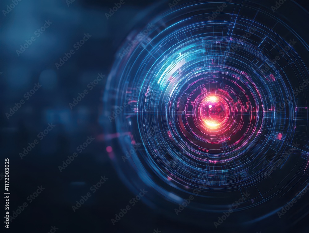 Poster enigmatic circular red light illuminating a dark background evoking mystery and intrigue in a minima