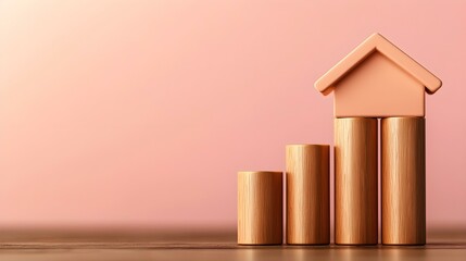Growth Concept with Wooden Blocks and House Icon on a Minimalist Background Representing Real Estate Investment Trend