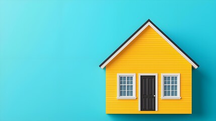 Vibrant Yellow House Model on Blue Background for Home and Real Estate Conceptual Imagery