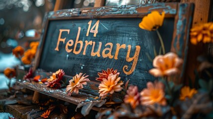Close up Blackboard with word "14 February"