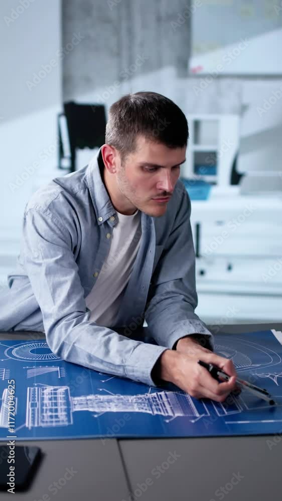 Poster design industry and development. machine blueprint at factory