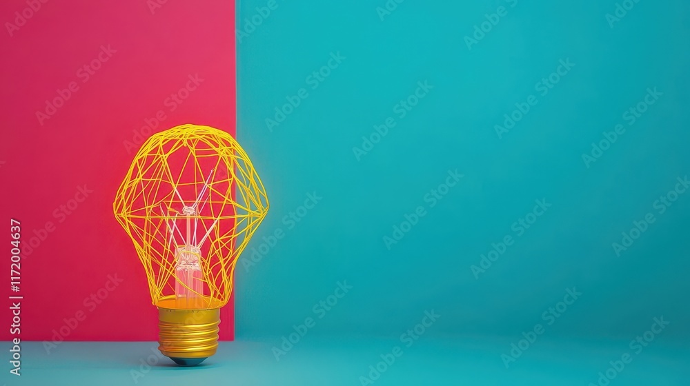 Poster Illuminating Light Bulb Featuring Intricate Geometric Patterns Showcasing Modern Design Elements and Creative Aesthetics in Ambient Lighting Setting