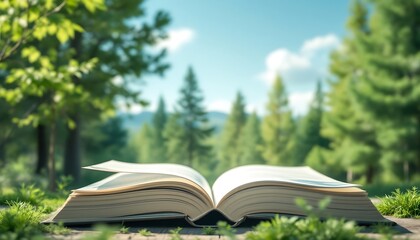 Open Book in a Lush Forest: Nature's Library