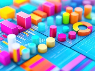 Obraz premium Marketing analytics, colorful data charts, 3D illustration