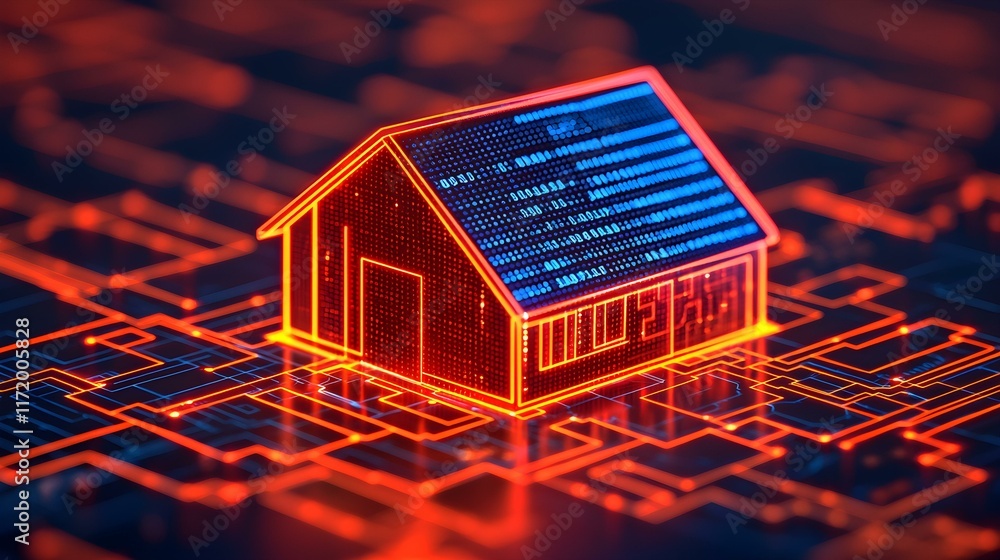 Aufkleber futuristic digital house design with circuitry background representing smart home technology and inn