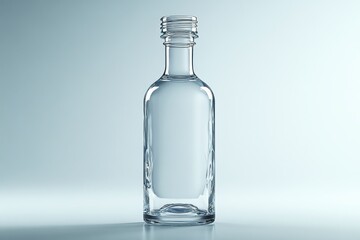 A clear glass bottle with a screw cap, empty and ready for use.