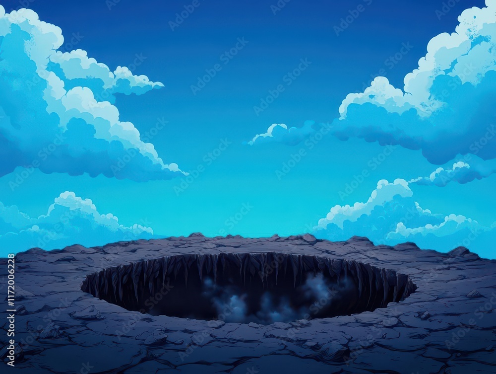 Poster A Mysterious Chasm in the Earth Surrounded by Ethereal Clouds Creating an Otherworldly Atmosphere Evoking Wonder and Curiosity in Nature