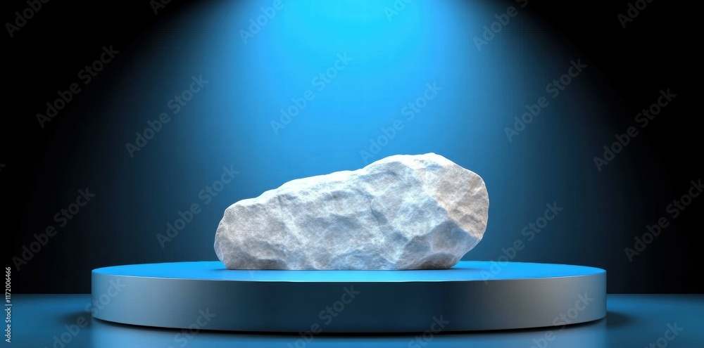 Poster a solitary rock illuminated on a pedestal, emphasizing its texture and form.