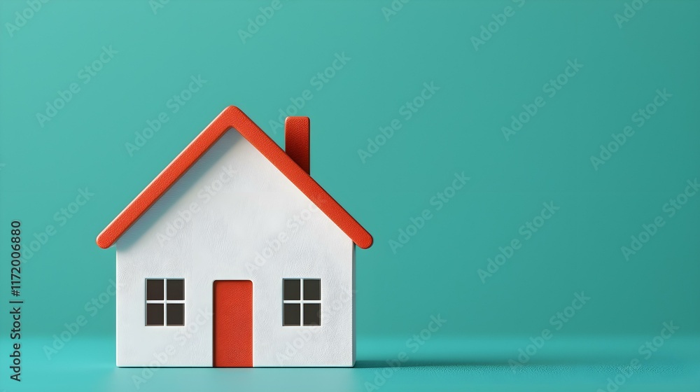 Aufkleber minimalistic model of a house with red roof against a turquoise background representing home and com