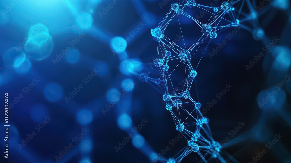 Poster Abstract Representation of Molecular Structure Against a Vivid Blue Background Highlighting Scientific Concepts and the Beauty of Chemistry and Biology