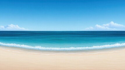 Fototapeta premium Serene Coastal Landscape with Clear Blue Ocean and Gentle Waves Under a Bright Sky and Soft Clouds