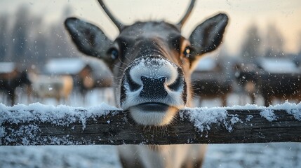 Close-up of Reindeer in Snowy Landscape