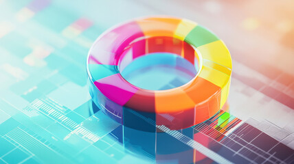 A dynamic donut chart with vibrant color sections, elegantly overlaid with minimalistic data labels. The frosted glass-style backdrop adds a sleek, modern, and professional aesthetic.