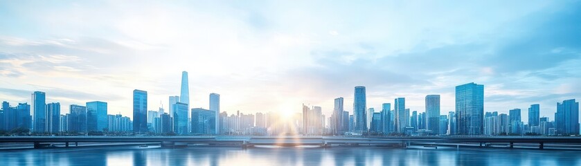 Renewable hydroelectric systems integrated into city infrastructure selective focus surreal composite urban skyline backdrop