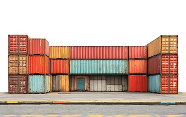 Fototapeta premium Colorful shipping containers stacked at port, awaiting transport. Global trade, logistics.