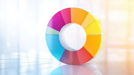 Obraz premium A dynamic donut chart with vibrant color sections, elegantly overlaid with minimalistic data labels. The frosted glass-style backdrop adds a sleek, modern, and professional aesthetic.
