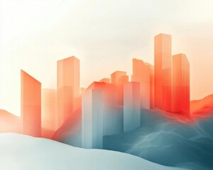 Abstract cityscape with modern structures and colors.