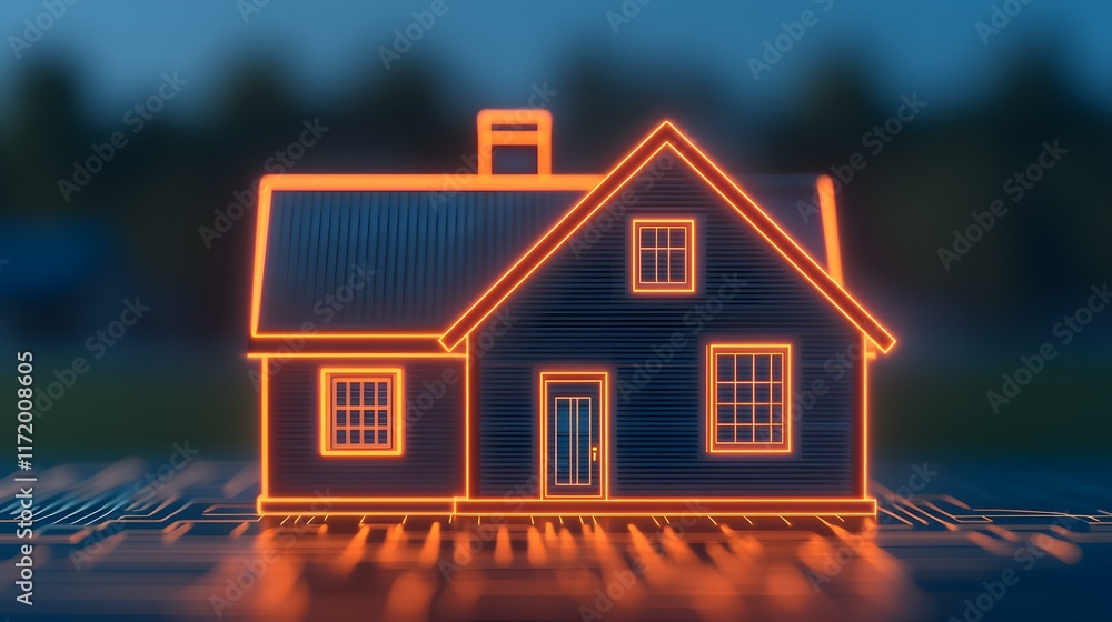 Poster digital house outline with circuit design background in futuristic technology concept