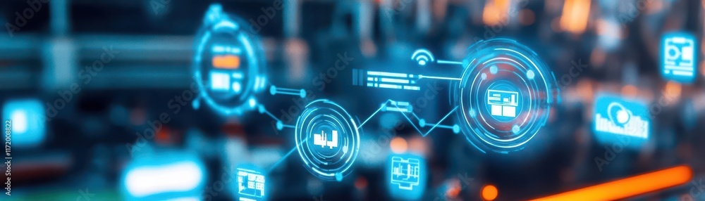 Poster smart sensors and iot devices managing factory efficiency focus on advanced tech ethereal overlay in