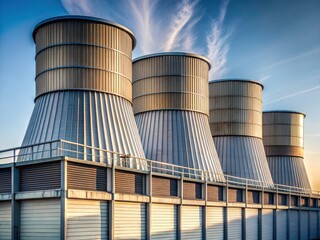 Geometric cooling towers dominate the industrial scene, a study in minimalist architectural photography.