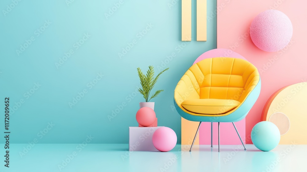 Poster elegant chair surrounded by lush green plant in decorative vase creating a harmonious and inviting a