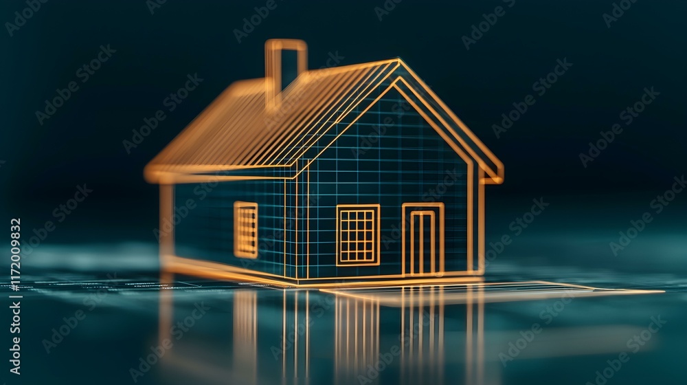 Aufkleber house model with wireframe design and digital background for architecture and real estate concepts
