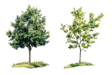 Obraz premium one Green tree isolated on white, Green trees isolated on transparent background forest and summer foliage for both print and web with cut path.