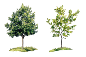 one Green tree isolated on white, Green trees isolated on transparent background forest and summer foliage for both print and web with cut path.