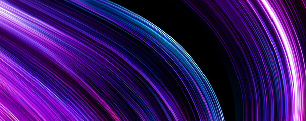 Abstract purple and blue lines flowing on black background