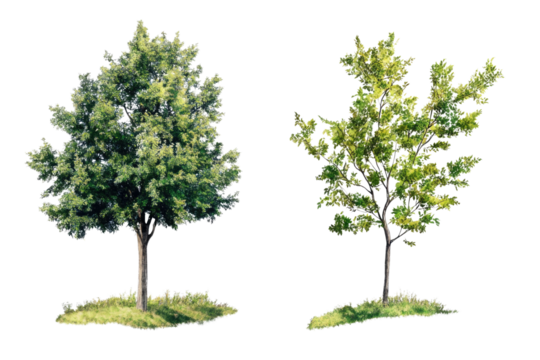 one Green tree isolated on white, Green trees isolated on transparent background forest and summer foliage for both print and web with cut path.