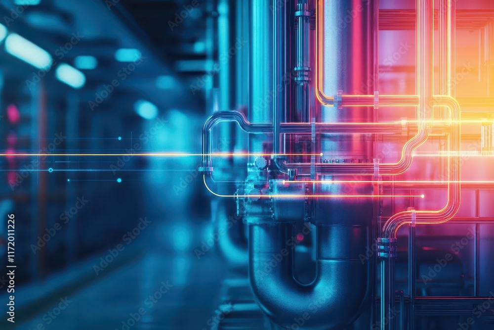 Aufkleber vibrant industrial background featuring blue and red pipes creating a dynamic and textured atmospher