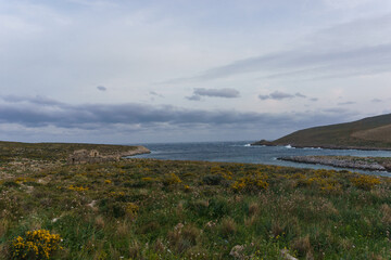 Idyllic remote coastline at the Cape Tainaron near the ruin of Roman Baths, Mani, Peloponnese, Greece