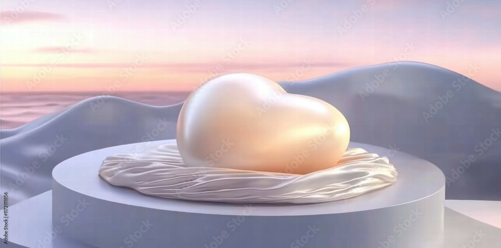 Aufkleber A glossy, heart-shaped object resting on a textured surface against a serene backdrop.