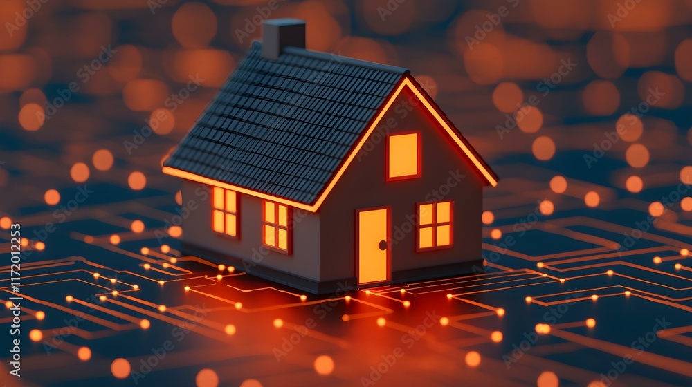 Aufkleber digital house model representing smart home technology with glowing circuit background