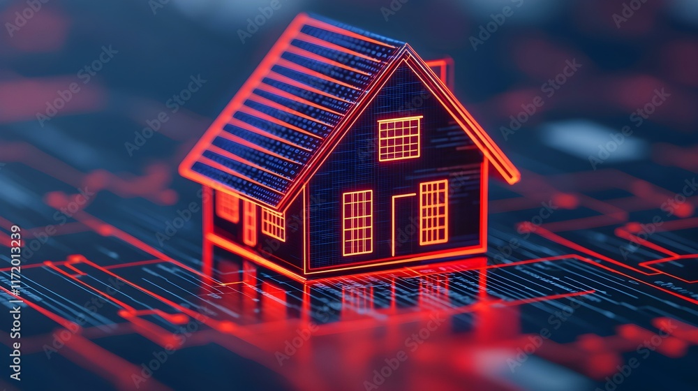 Aufkleber futuristic digital home model on circuit board background representing smart technology and real est