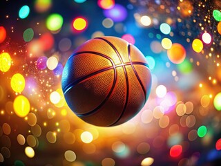 Dynamic basketball photography captures vibrant action, highlighted by colorful bokeh.