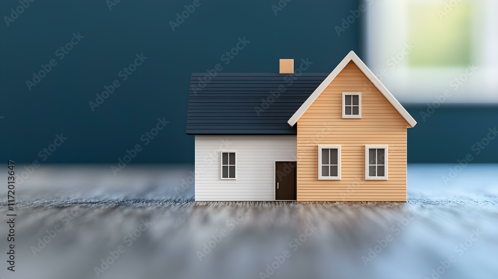 Poster charming miniature model of a house on wooden surface with soft focus background emphasizing home an